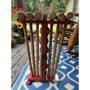 Vintage Wood Croquet Set 6 Mallets 6 Wooden Balls 1 Stand Please Read
